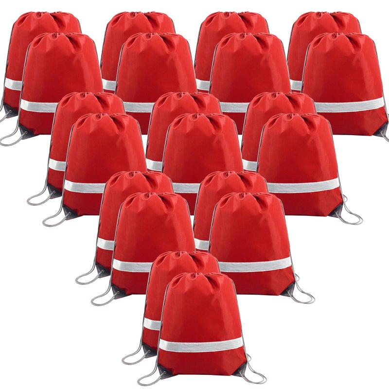 BeeGreen 20 Pieces Red Drawstring Backpacks Bags Bulk, String Bags Reflective Cinch Sack, DIY Blank Drawstring Bags for Women and Men - Image 1